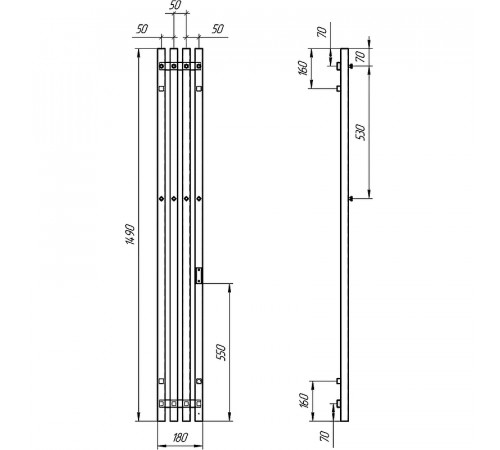 Электрический полотенцесушитель Grois Quartet GR-125 180х1500 П3 RAL 9016 R Белый матовый