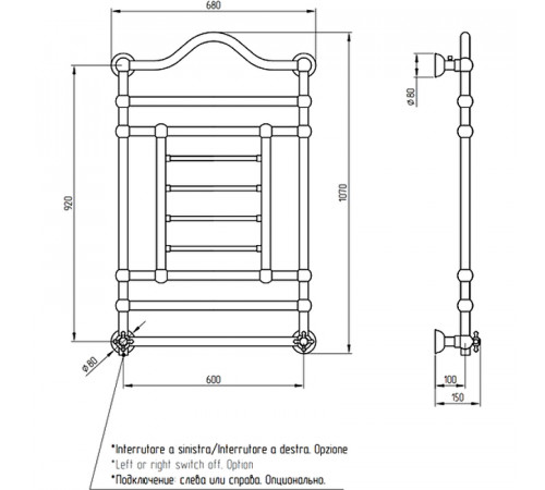 Электрический полотенцесушитель Migliore Edward 107x68 R 22638 Бронза