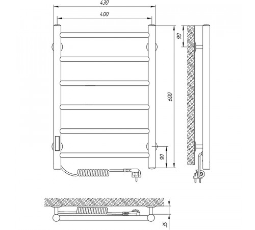 Электрический полотенцесушитель Laris Джаз П6 400x600 L 73207469 Хром