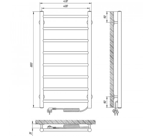 Электрический полотенцесушитель Laris Джаз П8 400x800 R 73207474 Хром