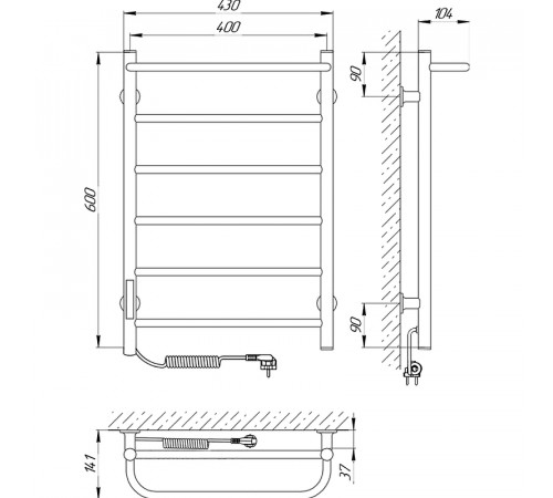 Электрический полотенцесушитель Laris Прайм ЧКЧ П6 400x600 L 73207592 Черный муар