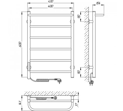 Электрический полотенцесушитель Laris Прайм ЧК П6 400x600 L 75201059 Белый муар