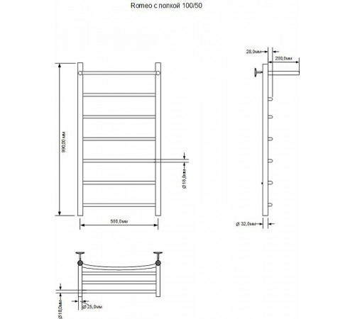 Электрический полотенцесушитель Aquanet Romeo 100х50 R 281992 с полкой Хром