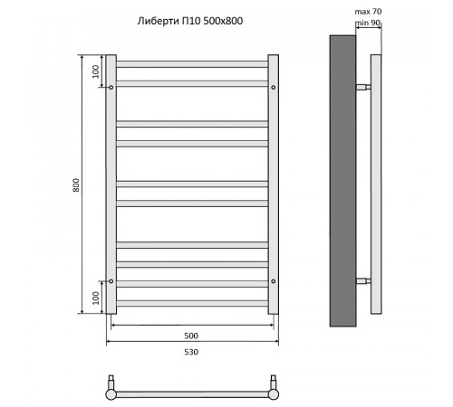 Водяной полотенцесушитель Aquatek Либерти П10 500x800 AQ RR1080BL Черный муар