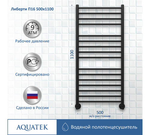 Водяной полотенцесушитель Aquatek Либерти П16 500x1100 AQ RR1610BL Черный муар