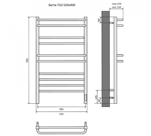 Электрический полотенцесушитель Aquatek Бетта П10 500x900 AQ EL KRC1090CH Хром