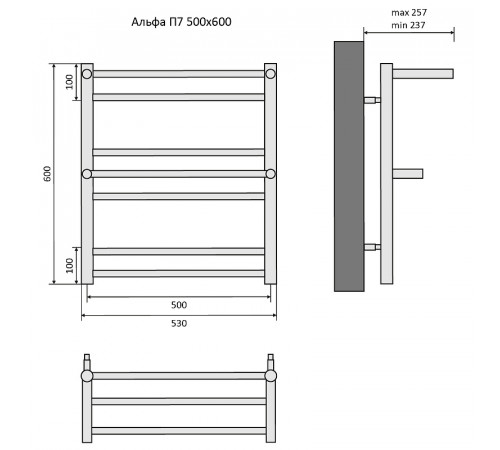 Водяной полотенцесушитель Aquatek Альфа П7 500x600 AQ RRP0760CH с полкой Хром