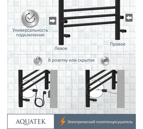 Электрический полотенцесушитель Aquatek Альфа П10 500x900 AQ EL RRP1090BL с полкой Черный муар