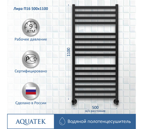 Водяной полотенцесушитель Aquatek Лира П16 500x1100 AQ KP1610BL Черный муар