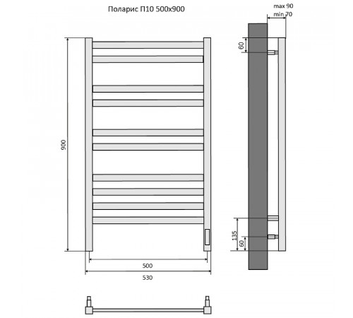 Электрический полотенцесушитель Aquatek Поларис П10 500x900 AQ EL KO1090CH Хром