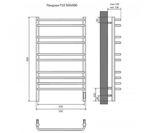 Электрический полотенцесушитель Aquatek Пандора П10 500x900 AQ EL RPC1090CH Хром