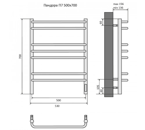 Электрический полотенцесушитель Aquatek Пандора П7 500x700 AQ EL RPC0770CH Хром