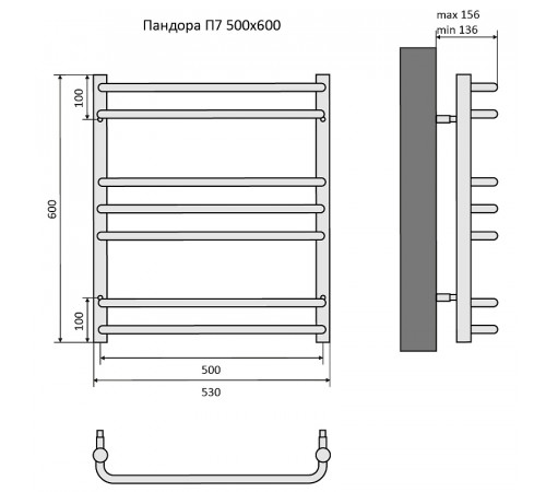 Водяной полотенцесушитель Aquatek Пандора П7 500x600 AQ RRС0760CH Хром