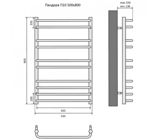 Водяной полотенцесушитель Aquatek Пандора П10 500x800 AQ RRС1080CH Хром