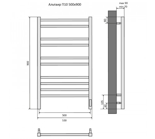 Электрический полотенцесушитель Aquatek Альтаир П10 500x900 AQ EL KP1090CH Хром