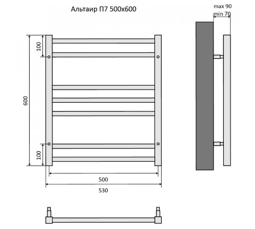 Водяной полотенцесушитель Aquatek Альтаир П7 500x600 AQ KK0760BL Черный муар