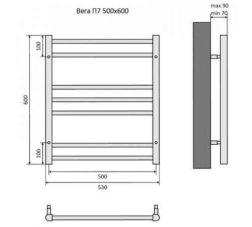 Водяной полотенцесушитель Aquatek Вега П7 500x600 AQ DR0760CH Хром