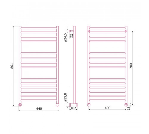 Электрический полотенцесушитель Izgib ЭДР Odyssey 800х400 L 0201-8040-95 Черный муар