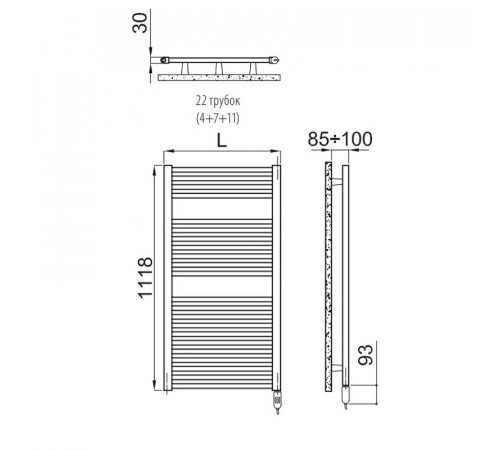 Электрический полотенцесушитель Irsap Ares 580x1118 EIM058KK1IR01NNN Черный матовый