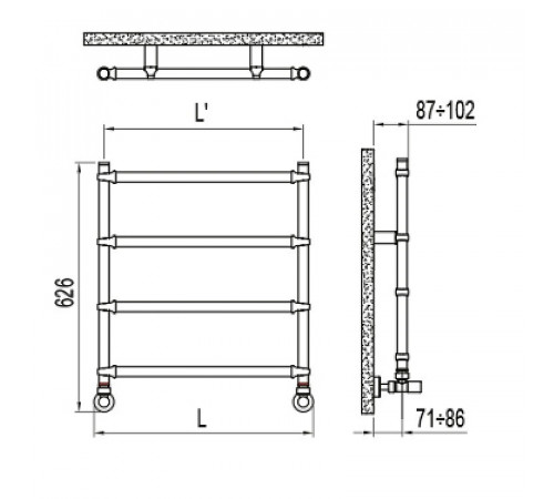 Водяной полотенцесушитель Irsap Bella 550x626 BES053B50IR01NNN01 Хром