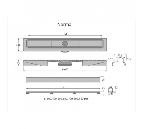 Душевой лоток Berges C1 Norma 500 090036 с решеткой Хром матовый