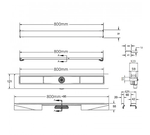 Душевой лоток Berges C1 Norma 800 090039 с решеткой Хром матовый