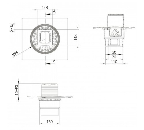 Душевой трап Berges Zentrum Norma 150x150 090463 с решеткой Хром матовый