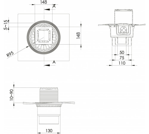 Душевой трап Berges Zentrum Norma 150x150 091463 с решеткой Хром