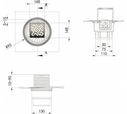 Душевой трап Berges Zentrum Antik 150x150 091465 с решеткой Хром