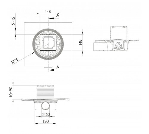 Душевой трап Berges Zentrum Norma 150x150 090363 с решеткой Хром матовый