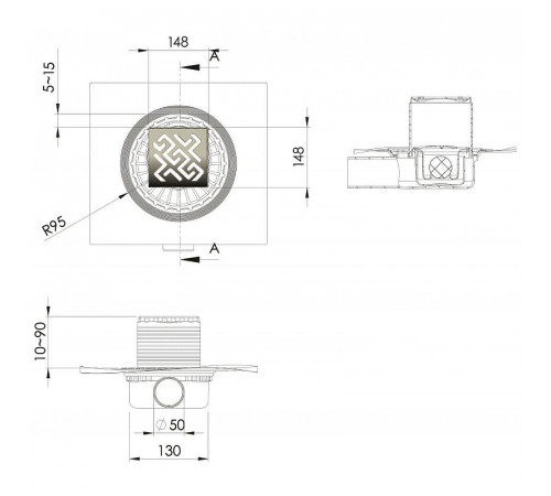 Душевой трап Berges Zentrum Antik 150x150 090365 с решеткой Хром матовый