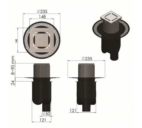 Душевой трап Berges Platz Norma 150x150 090059 с решеткой Хром матовый