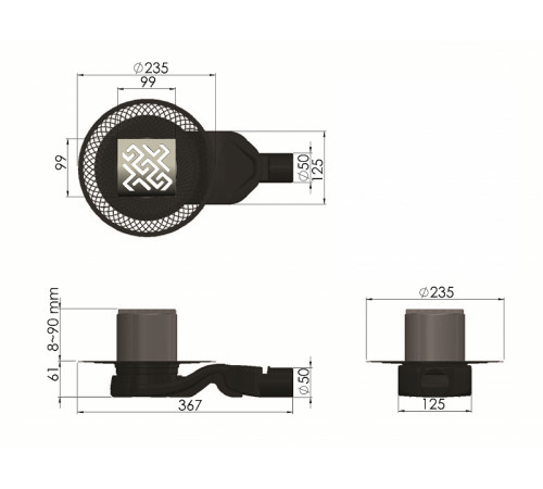 Душевой трап Berges Platz Antik 100x100 090160 с решеткой Хром матовый