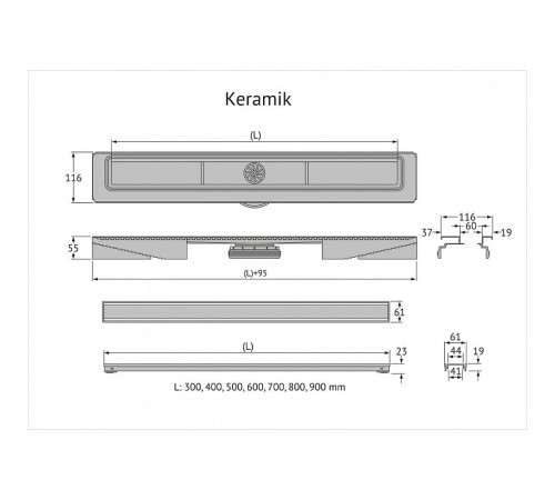 Душевой лоток Berges B1 Keramik 500 090116 с решеткой Хром матовый