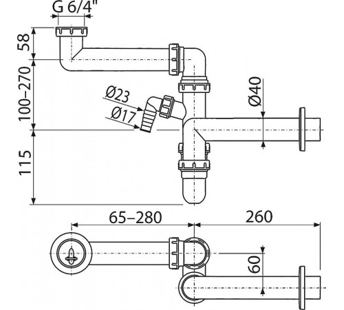 Сифон для кухонной мойки Alcaplast A872P Белый