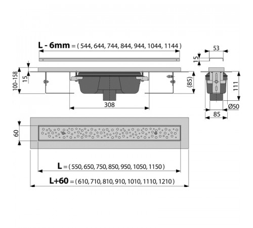 Душевой лоток Alcaplast APZ1011-550L с решеткой Хром