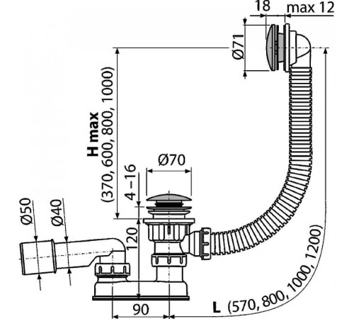 Слив-перелив Alcaplast A504CKM-100 Click-Clack Хром