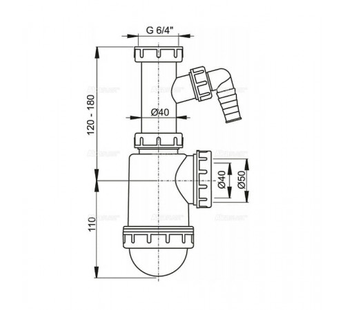 Сифон для кухонной мойки Alcaplast A443P-DN50/40 Белый