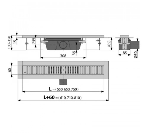 Душевой лоток Alcaplast APZ1SMART-LINE-750 с решеткой Хром