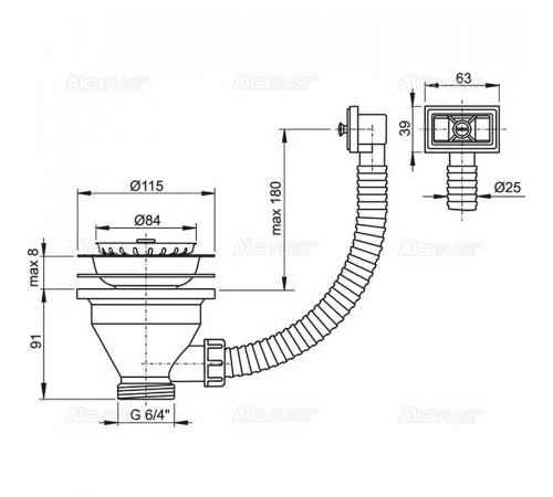 Выпуск для кухонной мойки Alcaplast A38 Нержавеющая сталь