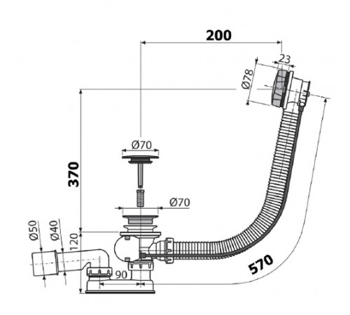 Слив-перелив Alcaplast AG210125260 (A55KM) полуавтомат Хром