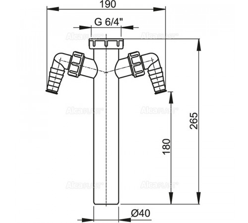 Патрубок для сифона Alcaplast A44M-DN40 с двумя штуцерами 6/4