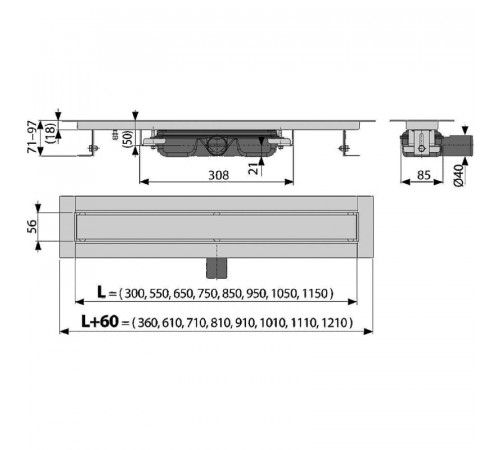 Душевой лоток Alcaplast Marble Low APZ115-850 с решеткой под плитку