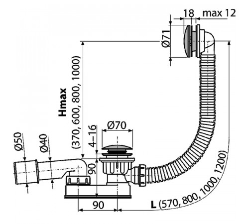 Слив-перелив Alcaplast A507CKM-100 Click-Clack Хром