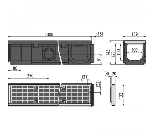 Душевой лоток Alcaplast AVZ102-R103 с решеткой Хром