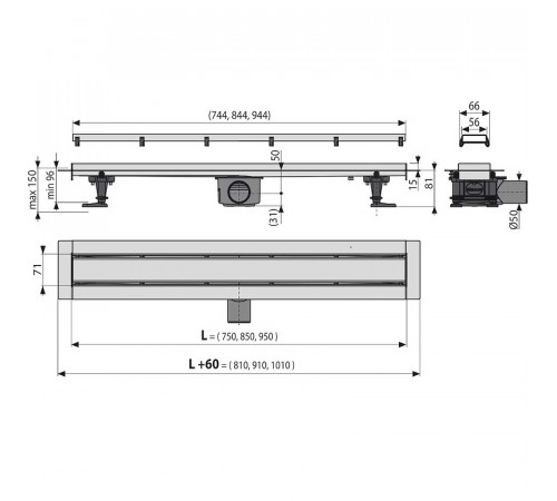 Душевой лоток Alcaplast Fit and Go AG071401750 (APZ13-DOUBLE9-750) с решеткой Хром / полая под плитку