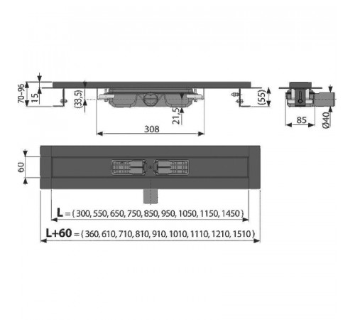 Душевой лоток Alcaplast Low APZ101BLACK-1050 без решетки