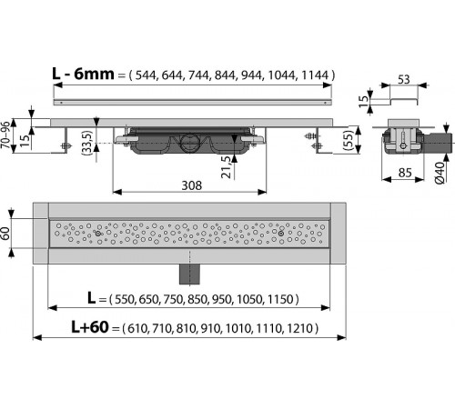 Душевой лоток Alcaplast Low APZ111-1150M с решеткой Хром матовая