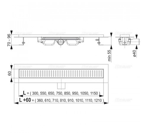 Душевой лоток Alcaplast Low APZ101-1450 без решетки