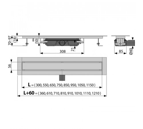 Душевой лоток Alcaplast Morble Low APZ115-1150 с решеткой под плитку